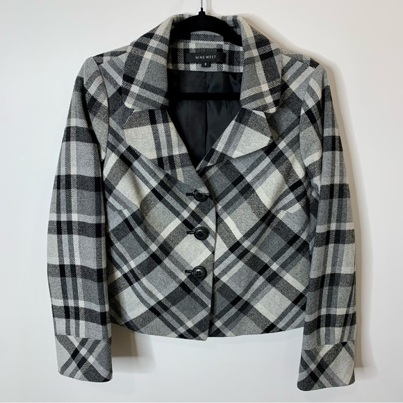 Nine West Plaid Grey Coat - Picture 1 of 7
